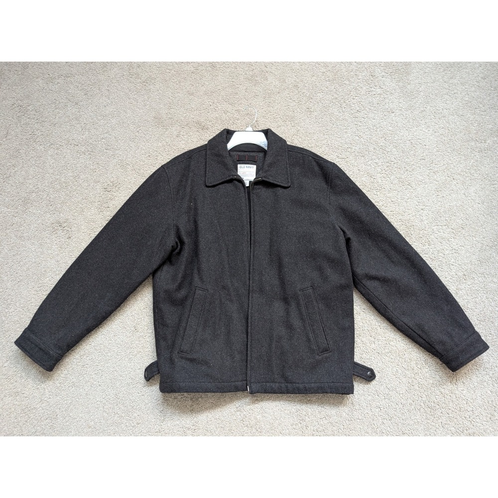 Old Navy Wool Blend Harrington Jacket Mens XL Charcoal Gray Y2K Vintage 2003